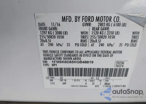 2017 Ford Explorer Xlt из США, поврежденный, VIN 1FM5K8D85HGB48819